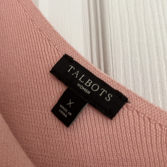 Talbots Sweater Top Classic Short Sleeve V-Neck Pink with Black Trim X - Picture 3 of 4